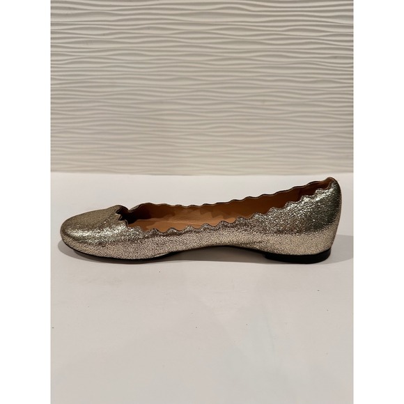 Chloe Shoes - Chloe Lauren‎ Ballet Flats Womens 38.5 Gold Scalloped Metallic Leather